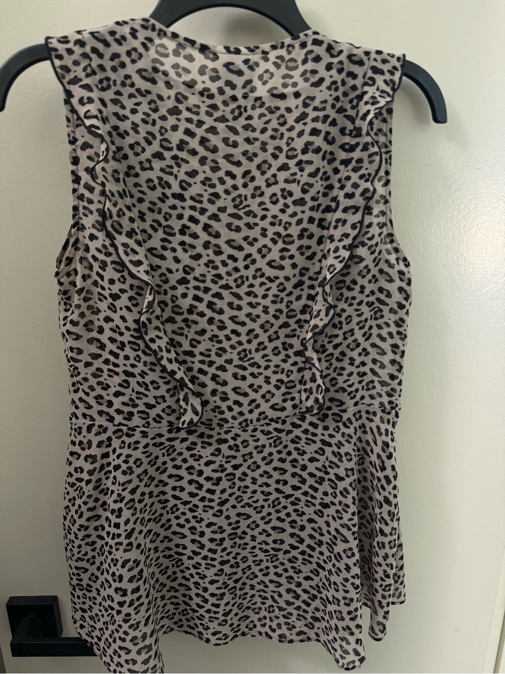 CAbi Blush and Black Leopard Print V-Neck Ruffle Two Piece Sleeveless Top - Picture 4 of 8